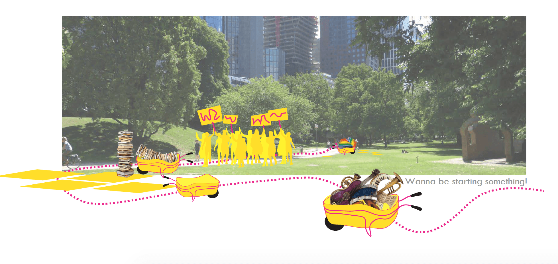 Illustration aus den Frankfurter Wallanlagen zum Projekt OFF THE WALL