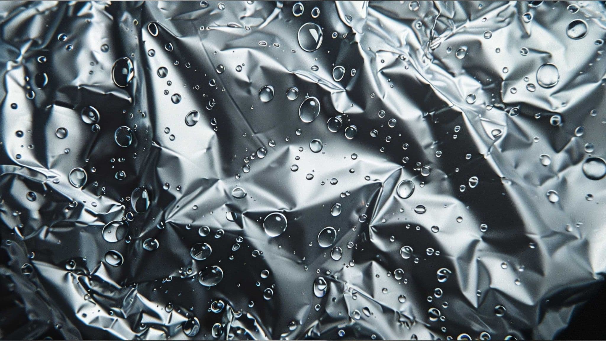 Zerknitterte Verpackung mit Wassertropfen.