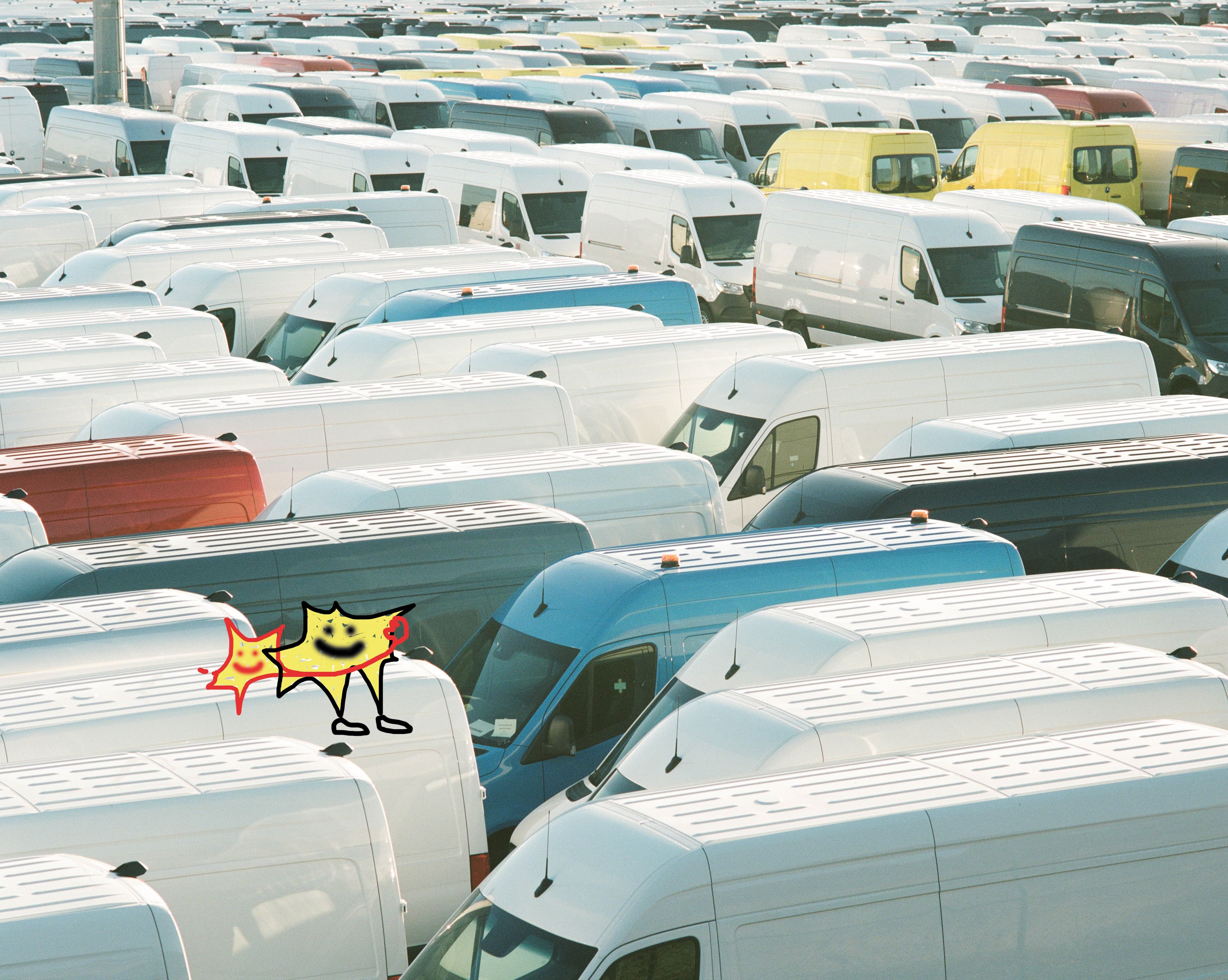 Viele Transporter parken verschachtelt