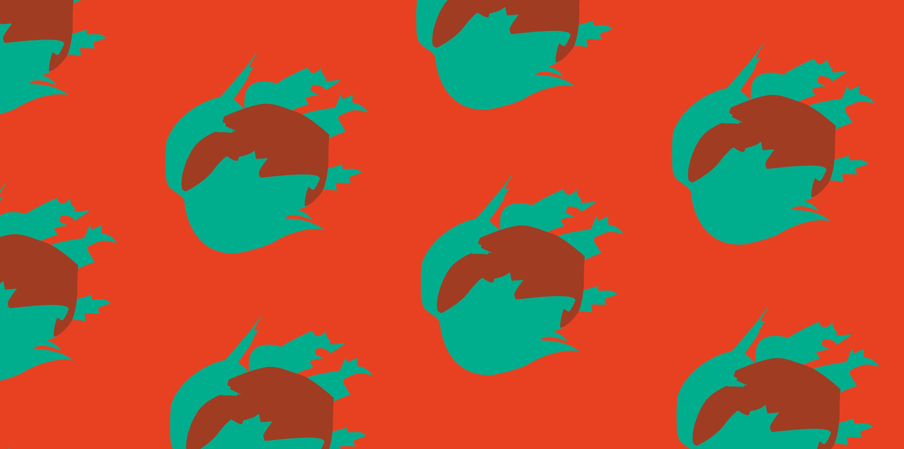 Illustration von Haselnüssen auf rotem Hintergrund